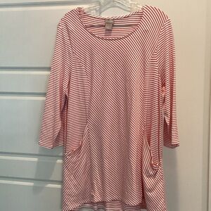 Chico's Red and White Striped Long Sleeve Top